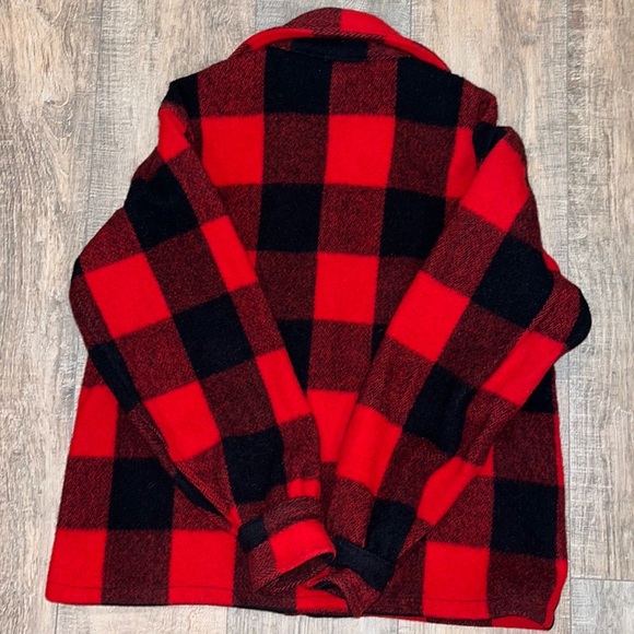 Vintage Woolrich Mens Wool Flannel Button Shirt Jacket Red Black Buffalo Plaid - Picture 3 of 6